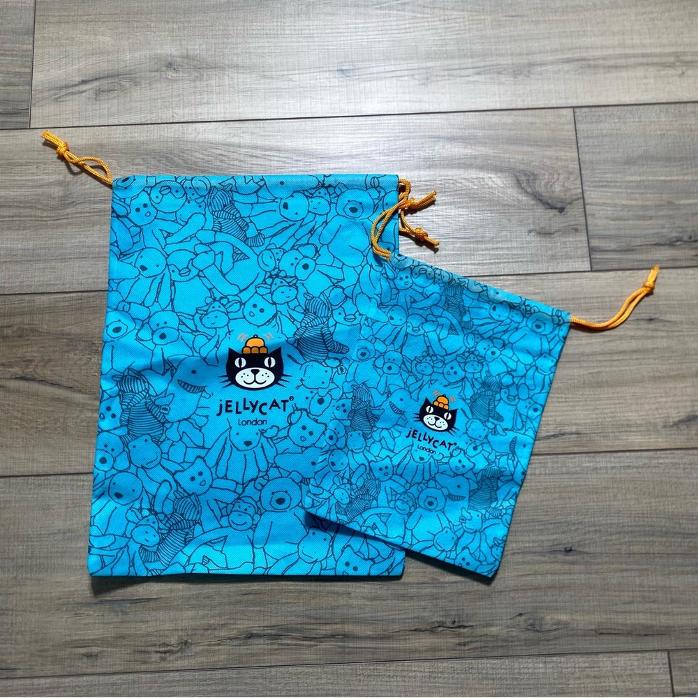 Jellycat London Sack Drawstring Gift Dust Bag Lot Of 2 Small And Medium Blue